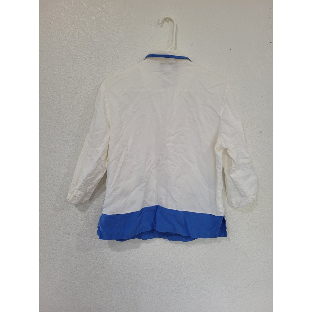 Dressbarn Womens‎ White Blue Embroidered Fish Seascape Button Down Shirt #9 - Picture 3 of 6